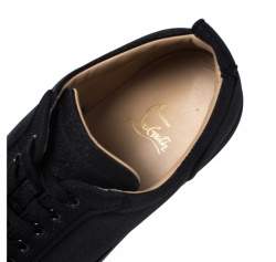 Christian Louboutin Black Glitter Canvas Rantulow Low Top Sneakers Size 42.5