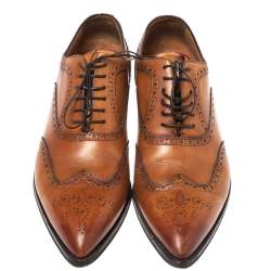 Christian Louboutin Tan Leather Brogue Fiori Lace Up Oxfords Size 42.5