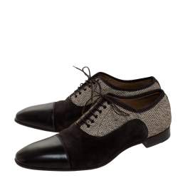Christian Louboutin Brown Leather and Multicolor Woven Canvas Daviol Derby Size 43