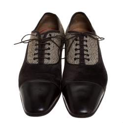 Christian Louboutin Brown Leather and Multicolor Woven Canvas Daviol Derby Size 43