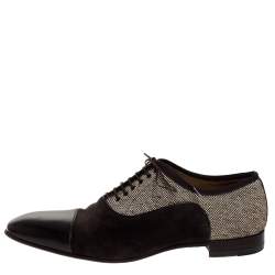Christian Louboutin Brown Leather and Multicolor Woven Canvas Daviol Derby Size 43