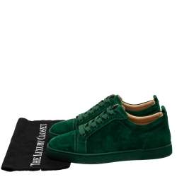 Christian Louboutin Green Suede Leather Low Top Sneakers Size 41.5