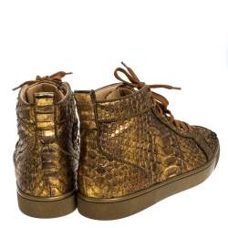 Pre Owned Christian Louboutin Metallic Bronze Python Leather Louis Orlato Lace Up Sneakers Size 42
