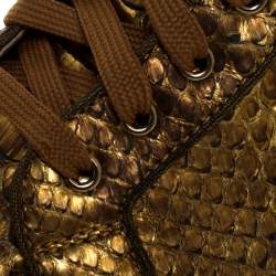 Pre Owned Christian Louboutin Metallic Bronze Python Leather Louis Orlato Lace Up Sneakers Size 42