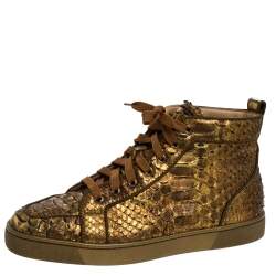 Christian Louboutin Metallic Bronze Python Leather Louis Orlato Lace Up Sneakers Size 42