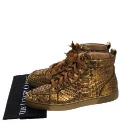 Pre Owned Christian Louboutin Metallic Bronze Python Leather Louis Orlato Lace Up Sneakers Size 42