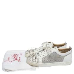 Christian Louboutin White Leather And Mesh Louis Junior Spikes Sneakers Size 41.5