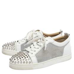 Christian Louboutin White Leather And Mesh Louis Junior Spikes Sneakers Size 41.5