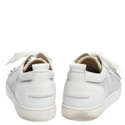 Christian Louboutin White Leather And Mesh Louis Junior Spikes Sneakers Size 41.5