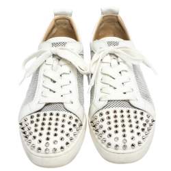 Christian Louboutin White Leather And Mesh Louis Junior Spikes Sneakers Size 41.5