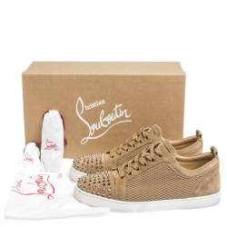 Christian Louboutin Beige Suede And Mesh Louis Junior Spikes Sneakers Size 43