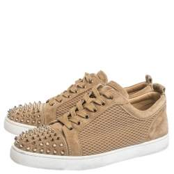 Christian Louboutin Beige Suede And Mesh Louis Junior Spikes Sneakers Size 43