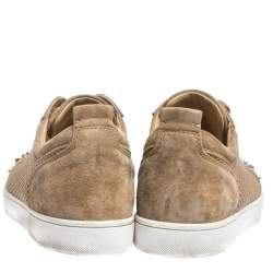 Christian Louboutin Beige Suede And Mesh Louis Junior Spikes Sneakers Size 43