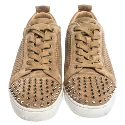 Christian Louboutin Beige Suede And Mesh Louis Junior Spikes Sneakers Size 43