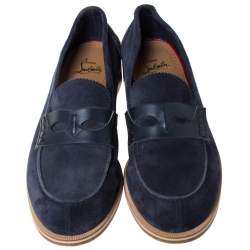 Christian Louboutin Blue Suede Montezumolle Flat Loafers Size 41.5