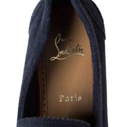 Christian Louboutin Blue Suede Montezumolle Flat Loafers Size 41.5