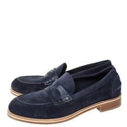 Christian Louboutin Blue Suede Montezumolle Flat Loafers Size 41.5