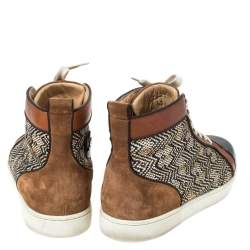 Christian Louboutin Multicolor Woven Raffia And Leather Rantus Orlato High Top Sneakers Size 43