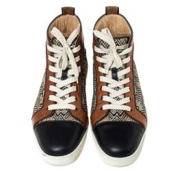 Christian Louboutin Multicolor Woven Raffia And Leather Rantus Orlato High Top Sneakers Size 43