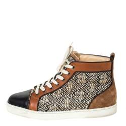 Christian Louboutin Multicolor Woven Raffia And Leather Rantus Orlato High Top Sneakers Size 43