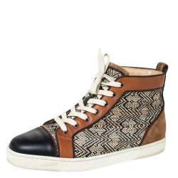 Christian Louboutin Multicolor Woven Raffia And Leather Rantus Orlato High Top Sneakers Size 43