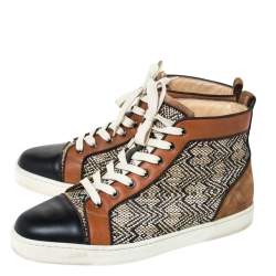 Christian Louboutin Multicolor Woven Raffia And Leather Rantus Orlato High Top Sneakers Size 43