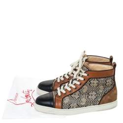 Christian Louboutin Multicolor Woven Raffia And Leather Rantus Orlato High Top Sneakers Size 43