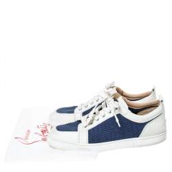 Christian Louboutin White/Blue Leather And Knit Fabric AC Rantulow Sneakers Size 43