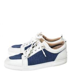 Christian Louboutin White/Blue Leather And Knit Fabric AC Rantulow Sneakers Size 43