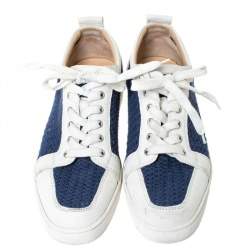 Christian Louboutin White/Blue Leather And Knit Fabric AC Rantulow Sneakers Size 43