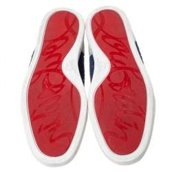 Christian Louboutin White/Blue Leather And Knit Fabric AC Rantulow Sneakers Size 43