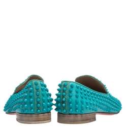Pre Owned Christian Louboutin Blue Leather Rolling Spikes Loafers Size 41.5