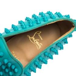 Pre Owned Christian Louboutin Blue Leather Rolling Spikes Loafers Size 41.5