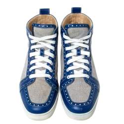 Christian Louboutin Blue/White Leather And Canvas Rantus Orlato High Top Sneakers Size 43