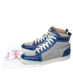 Christian Louboutin Blue/White Leather And Canvas Rantus Orlato High Top Sneakers Size 43