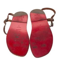 Pre Owned Christian Louboutin Tan Leather Toe Ring Flat Sandals Size 40