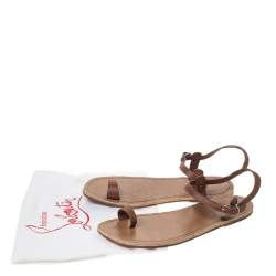 Pre Owned Christian Louboutin Tan Leather Toe Ring Flat Sandals Size 40