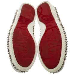 Christian Louboutin White Leather Studded Boat Deck Derby Size 40