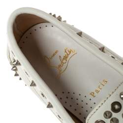 Christian Louboutin White Leather Studded Boat Deck Derby Size 40