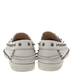 Christian Louboutin White Leather Studded Boat Deck Derby Size 40