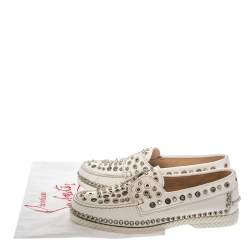 Christian Louboutin White Leather Studded Boat Deck Derby Size 40