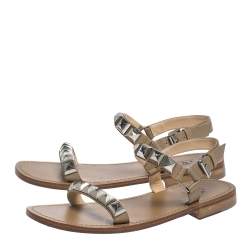 Christian Louboutin Beige Leather Studded Ankle Strap Flat Sandals Size 40