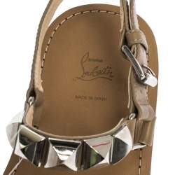 Christian Louboutin Beige Leather Studded Ankle Strap Flat Sandals Size 40