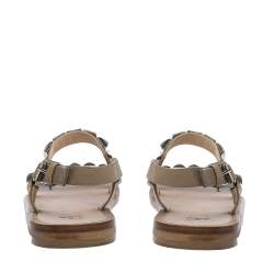 Christian Louboutin Beige Leather Studded Ankle Strap Flat Sandals Size 40
