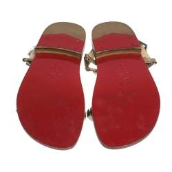 Christian Louboutin Beige Leather Studded Ankle Strap Flat Sandals Size 40