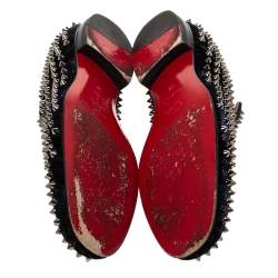 Christian Louboutin Blue Velvet Dandelion Spikes Loafer Size 40
