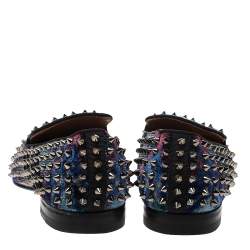 Christian Louboutin Blue Velvet Dandelion Spikes Loafer Size 40