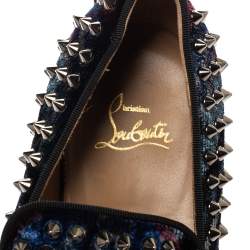 Christian Louboutin Blue Velvet Dandelion Spikes Loafer Size 40