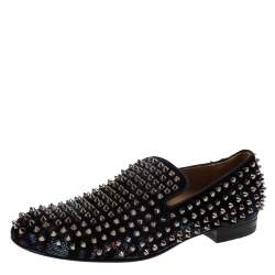 Christian Louboutin Blue Velvet Dandelion Spikes Loafer Size 40