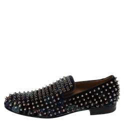 Christian Louboutin Blue Velvet Dandelion Spikes Loafer Size 40